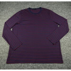 Brooks Brothers T-Shirt Mens 2XL Blue Red Striped 100% Supima Cotton Long Sleeve